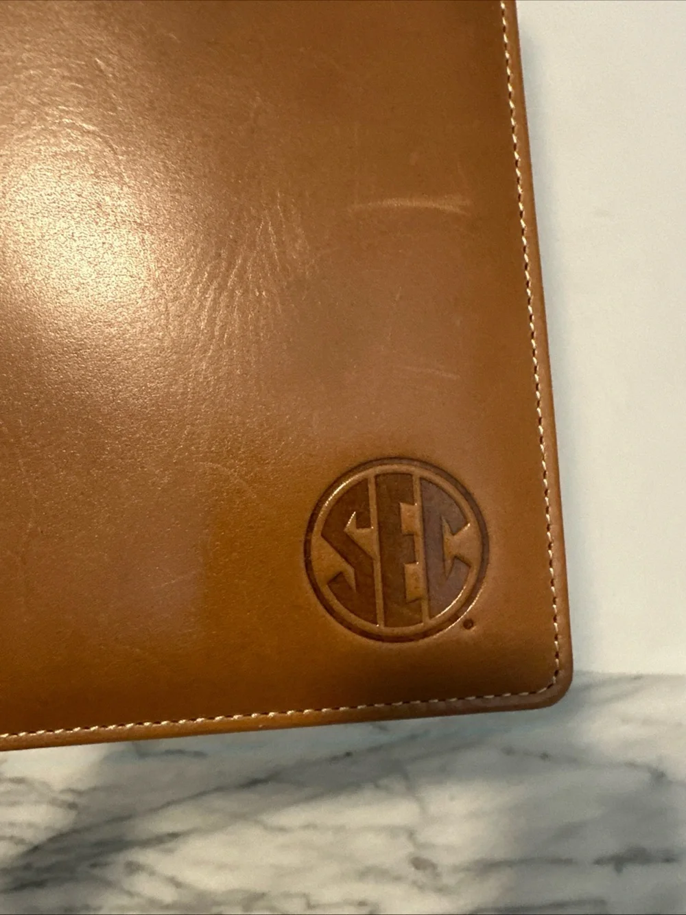 Executive Tan Leather Portfolio with Embossed Monogram